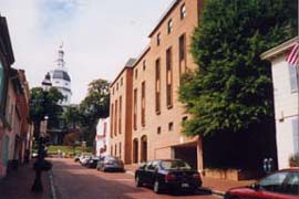 [photo, Jeffrey Building (right), State House in background, Annapolis, Maryland]