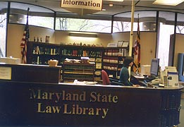 [photo, Information Desk, State Law Library, 361 Rowe Blvd., Annapolis, Maryland]